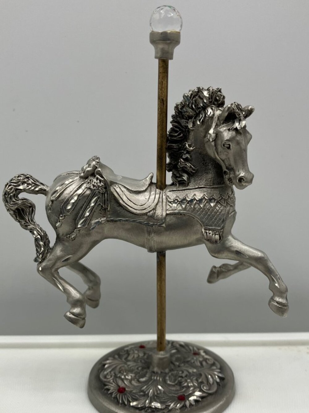 Fine Pewter Carousel Horse Vintage 1991 BKS Fine Pewter 5"x4" Rhinestones